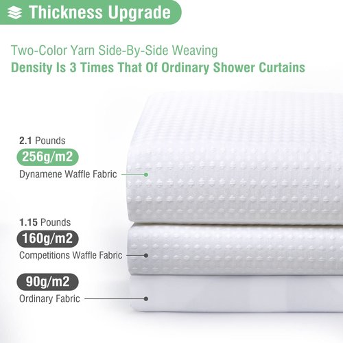 Dynamene Extra Long Fabric Shower Curtain - Waffle Weave 90 Inches Long Heavy Duty Cloth Shower Curtains for Bathroom, 256GSM Tall Hotel Luxury Bath Curtain Set with 12 Plastic Hooks(72Wx90H, White)