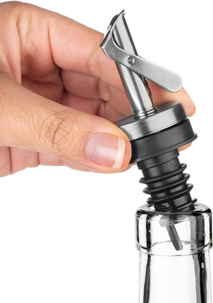 GREENOLIVE Replacement Oil Dispenser Spout for .6” Bottle Opening - Pourer Dimensions 3.25”H x 1.25”L x 1.25”W - Stainless Steel Automatic Closure Keeps Oil Fresh (Set of 2)