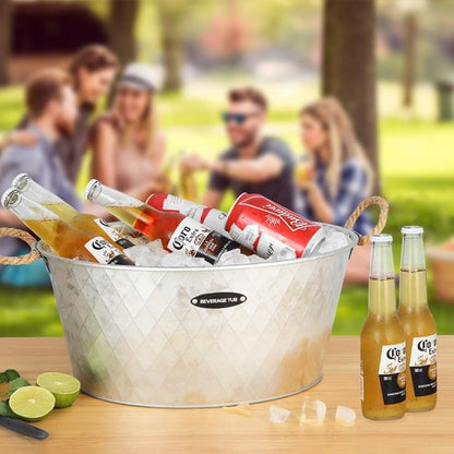 iHoo Galvanized Tub, Beverage Bucket with Handles, 2 Pcs Large Ice Buckets for Parties -Galvanized Drink Buckets for Indoor or Outdoor Bars