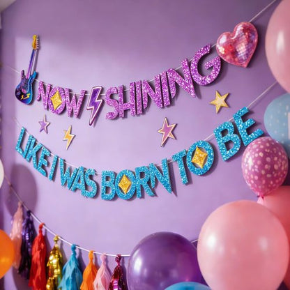Hunters Birthday Decorations Banner - Glitter Kpop Demon Theme Party Supplies with Ribbon & Needle