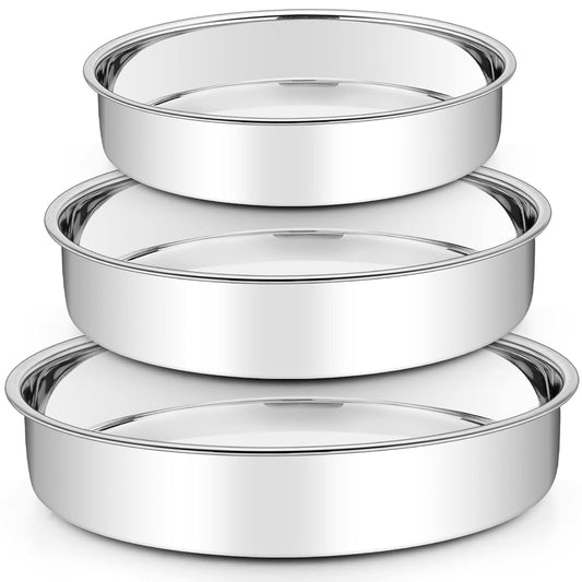 TeamFar Cake Pan, Stainless Steel Round Cake Pan Baking Tier Cake Pans Set, 8'' & 9½'' & 11'', Healthy & Heavy Duty, Mirror Finish & Easy Clean, Dishwasher Safe - 3 Pieces