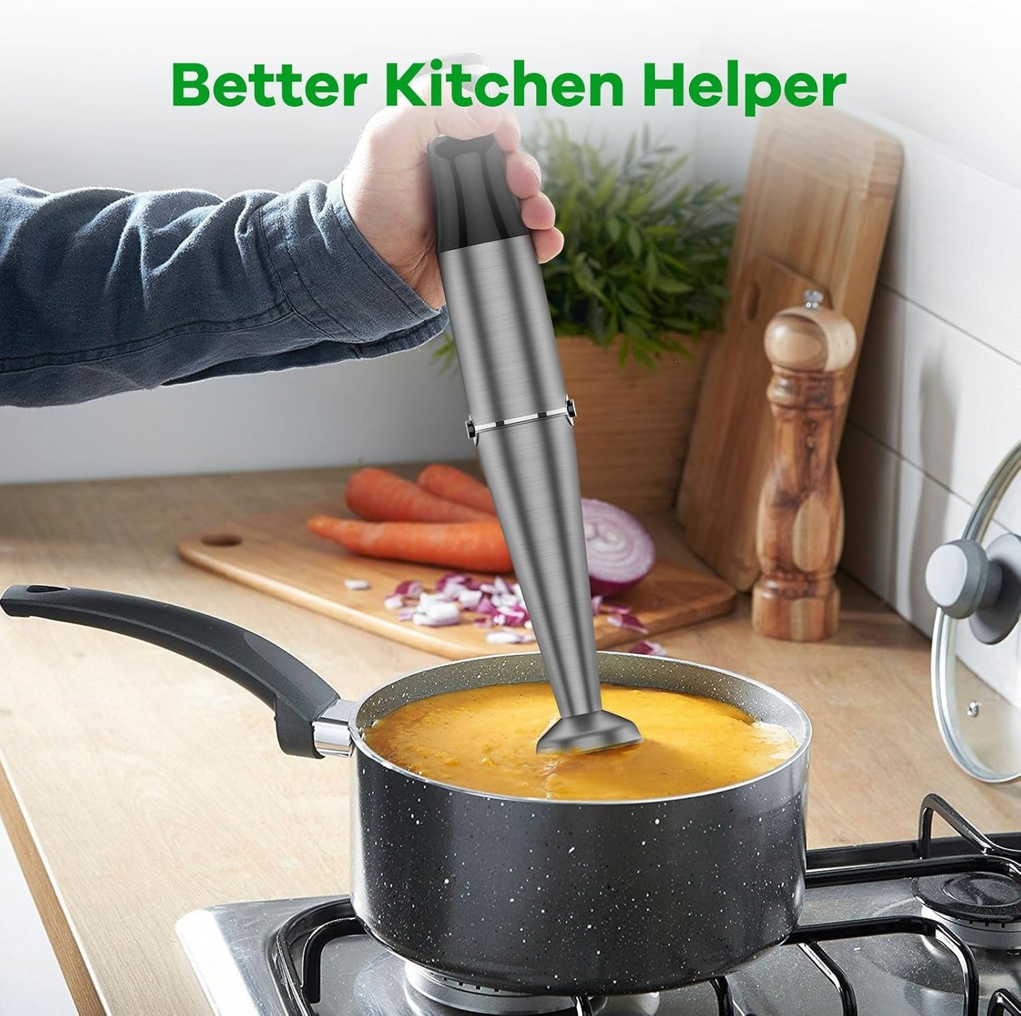 Turelar Immersion Blender - 1100W Handheld Stick Blender Set with Variable Speed, Chopper & Whisk - Black
