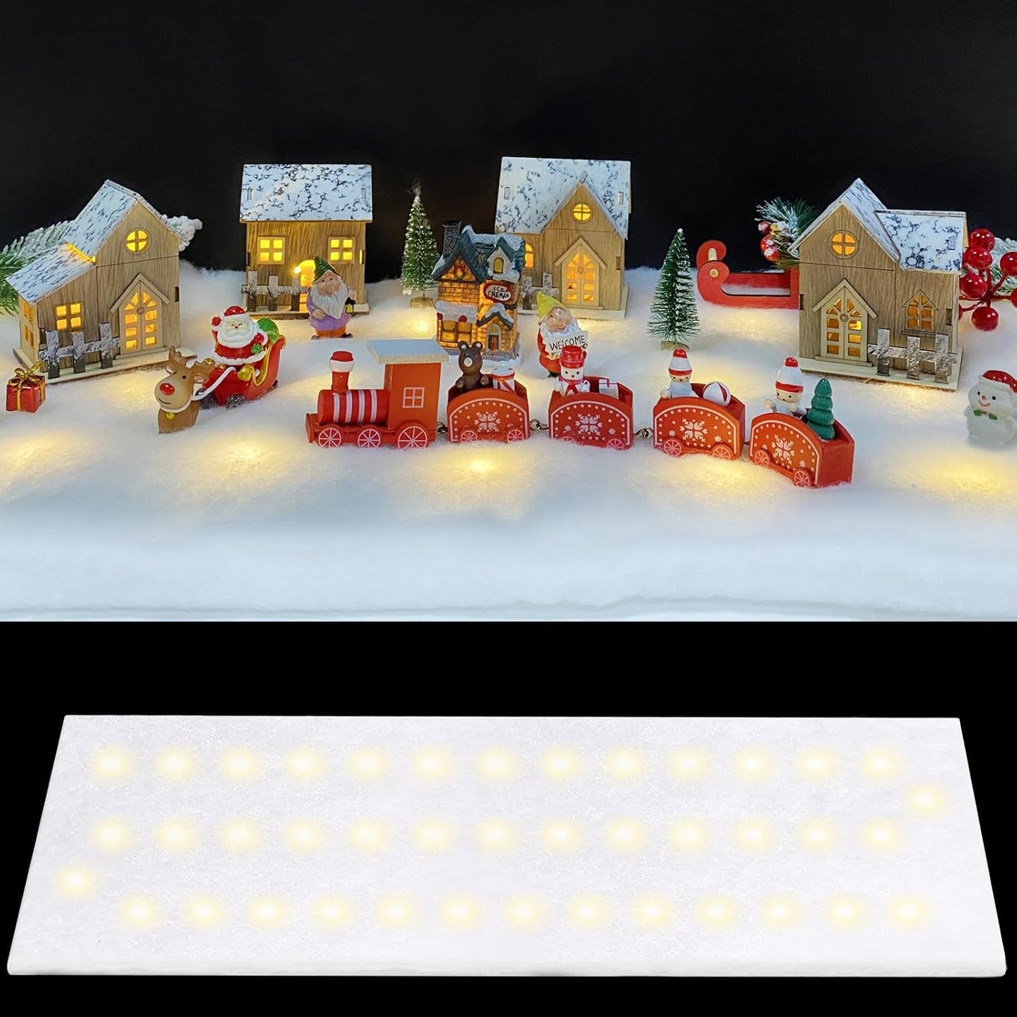 Skiennix Christmas Snow Blanket - 1.3x5.25 Ft Faux Snow Roll with 50 LED Lights | Perfect for Winter Village Displays