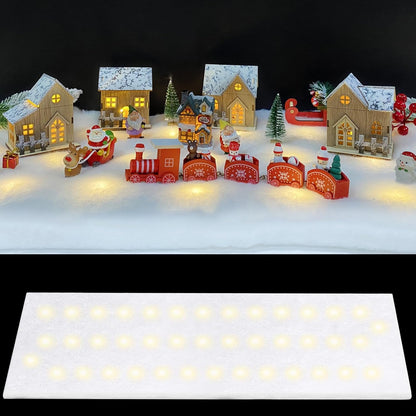 Skiennix Christmas Snow Blanket - 1.3x5.25 Ft Faux Snow Roll with 50 LED Lights | Perfect for Winter Village Displays