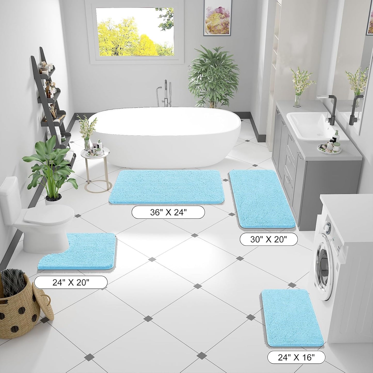OLANLY Small Bathroom Rugs - Extra Soft Chenille Bath Mats | Quick Dry, Machine Washable, 24x16, Sky Blue