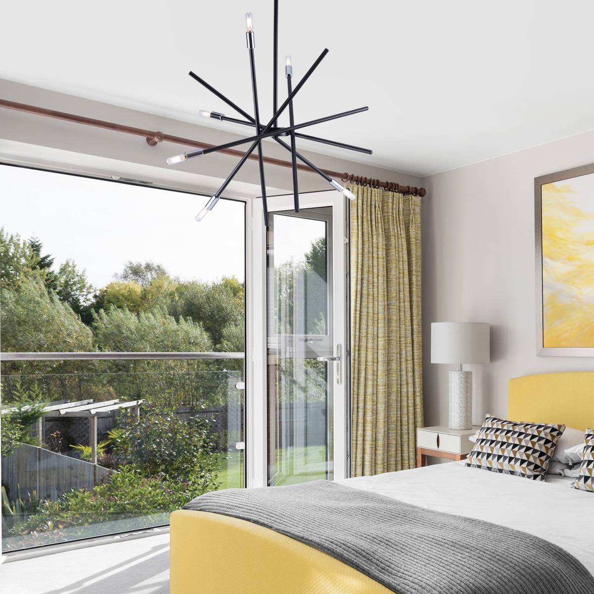 VILUXY Modern Sputnik Chandelier 6 Lights Black Linear Ceiling Pendant Light Fixture Mid Century Hanging Chandelier for Dining Room Living Room Foyer Staircase 31.5 inches