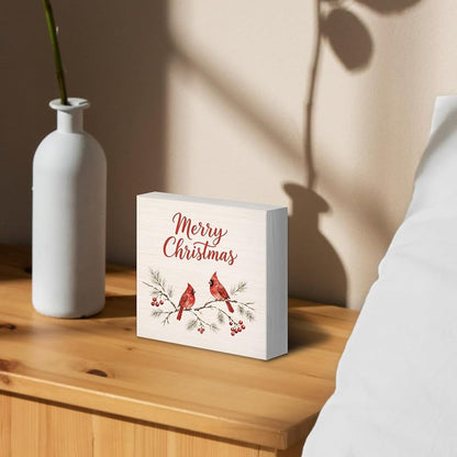 Winter Cardinal Desk Box Sign - 5x5 in Christmas Wood Decor, Variation of THIS listing: Cardinals 02