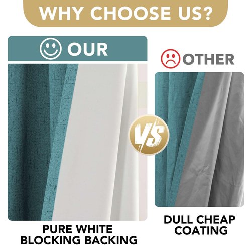 H.VERSAILTEX Linen Blackout Curtains 84 Inches Long 100% Absolutely Blackout Thermal Insulated Textured Linen Look Curtain Draperies Anti-Rust Grommet, Energy Saving with White Liner, 2 Panels, Teal