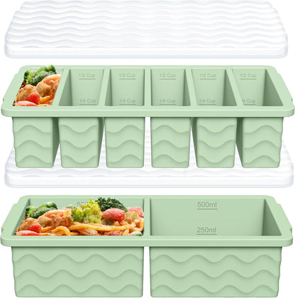 Skiennix Silicone Freezer Trays - 2-Pack with Lid for Meal Prep | 2 Large 2-Cup & 6 Small 1/2-Cup Molds