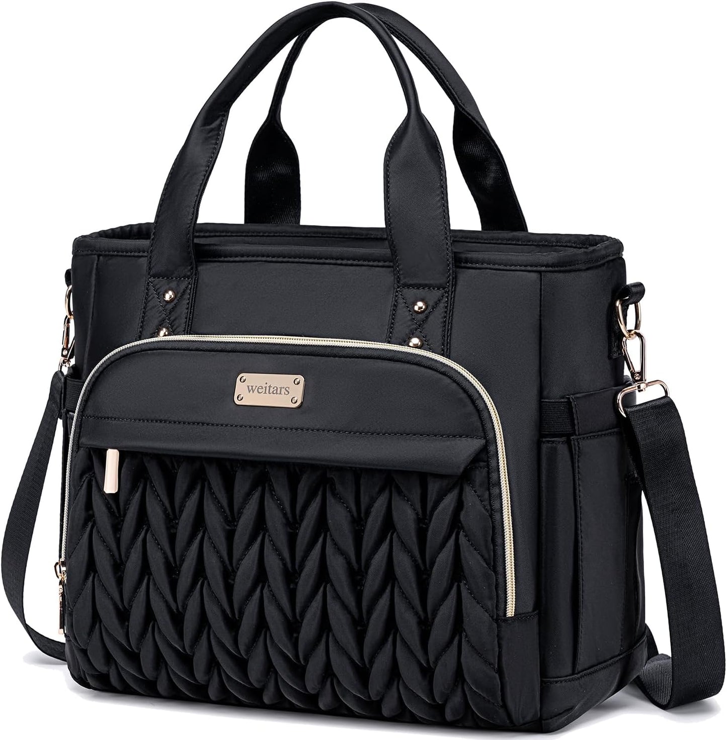 Weitars Insulated Lunch Bag - Leak-Proof Extra Large Tote with Removable Shoulder Strap & Side Pockets | Black