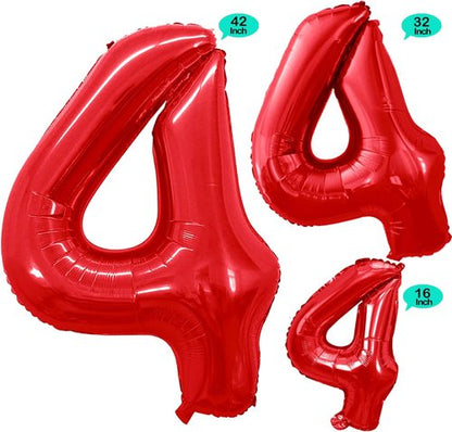 GOER Red Foil Number 4 Balloons - Huge 42 Inch, 32 Inch & 16 Inch Birthday Party Decorations