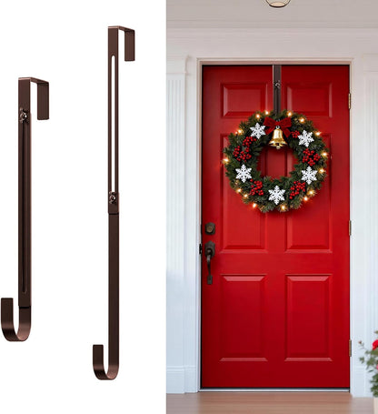 Skiennix Adjustable Metal Wreath Hanger - Holds Up to 20lbs | 12-20" Over The Door Hook for All Seasons (Bronze)