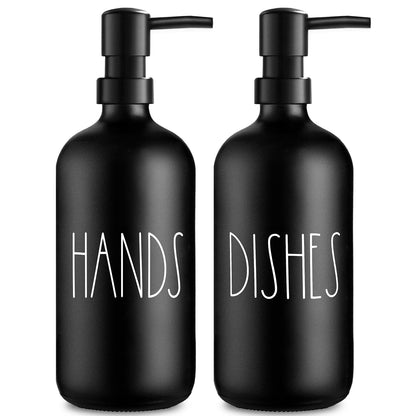 VIMERPA Hand and Dish Soap Dispenser Set, Matte Black Hands Dishes Soap Dispenser Set for Kitchen, 2 Pack Glass Soap Dispensers Set with Plastic Pump, 17 Fl Oz Refillable Liquid Soap Bottles