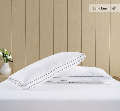 **LANE LINEN Standard Size Bed Pillows - Set of 2 Medium Soft Gusseted Down Alternative for Side Sleepers - White**