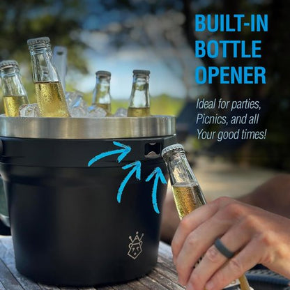 Insulated Ice Bucket with Lid & Scoop-XL Double-Walled, bar Essentials for Entertaining, Holiday Party, Stainless Steel Wine Chiller, Beverage Tub with Handle, Bottle Opener, Great Gift (Black)