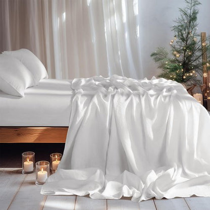 LBRO2M 100% Pure Linen Sheet Set Deep Pocket Up to 16" Bed Sheets Sets, Natural Flax Beddings Soft, Breathable, Comfortable for All Seasons 4 Pcs Sheet Set King Size, White