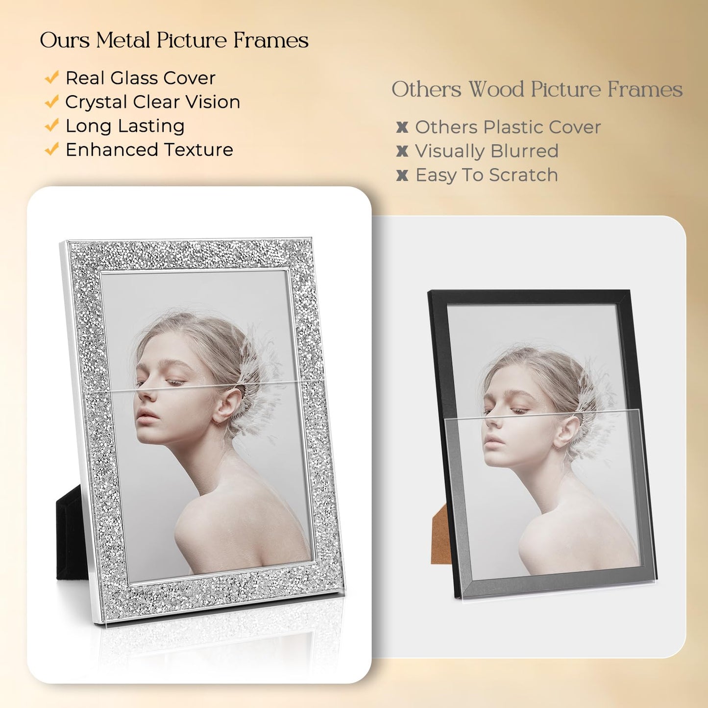TWING 8x10 Picture Frame,Silver Sequins Bling Glitter Photo Frame with HD Real Glass,Silver Metal Picture Frames for Tabletop Display,Ideal Gift to Family and Friends(Silver,1 Pack)