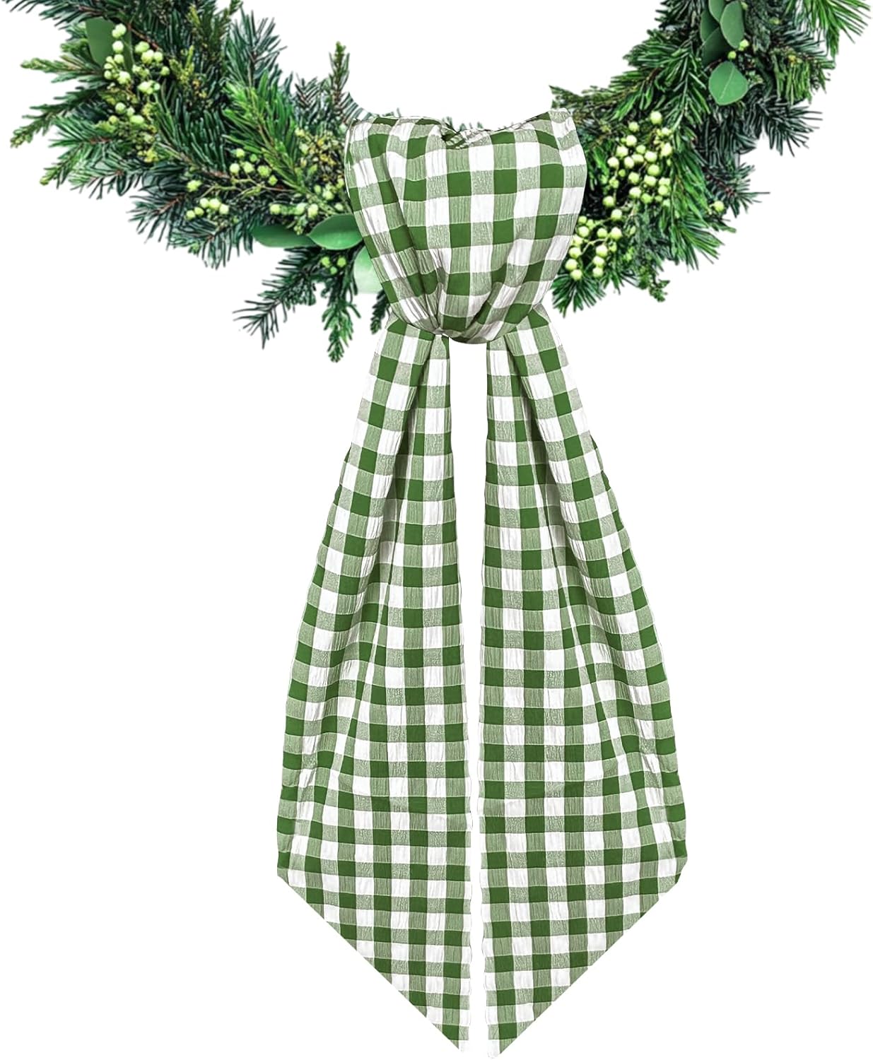 Seersucker Wreath Sash by Green White Buffalo Plaid - Elegant Satin & Burlap Ribbon for Indoor/Outdoor Decor | 5.1 x 54.3 Inches