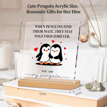 Romantic Penguin Acrylic Plaque - 5.9x5.9 Inch Clear Acrylic Home Decor | Perfect Gift for Couples