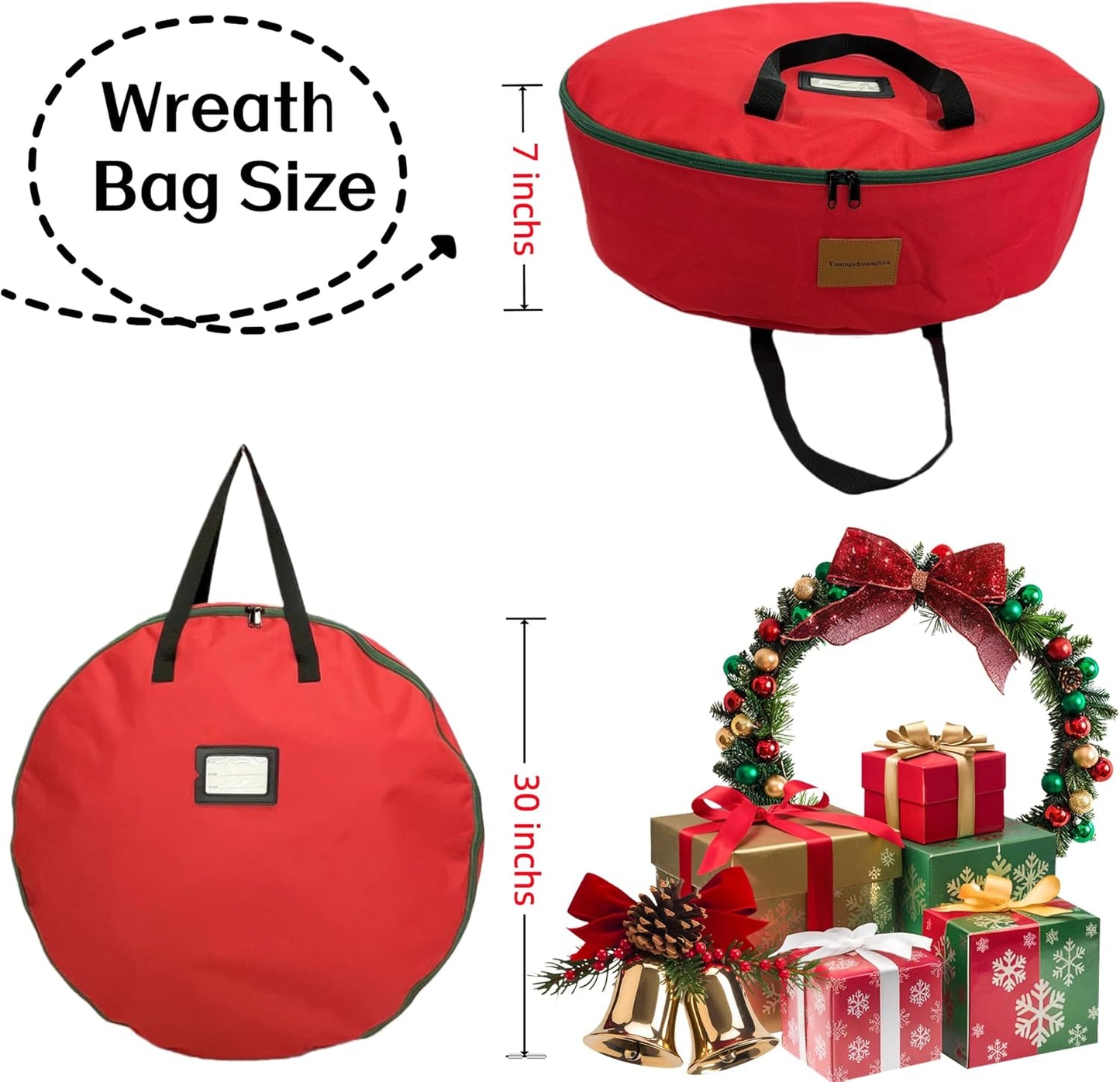 Skiennix Wreath Storage Container - Heavy Duty 600D Oxford Cloth for 30x7 Inch Holiday Wreaths