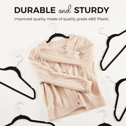 HOUSE DAY Premium Velvet Hangers - 50 Pack Black Non-Slip Flocked Felt Hangers for Space Saving