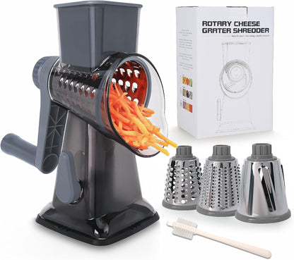 Rotary Cheese Grater by [Brand Name] - Versatile Non-Slip Suction Base | Compact Kitchen Tool for Cheese, Carrots & More (Gray)