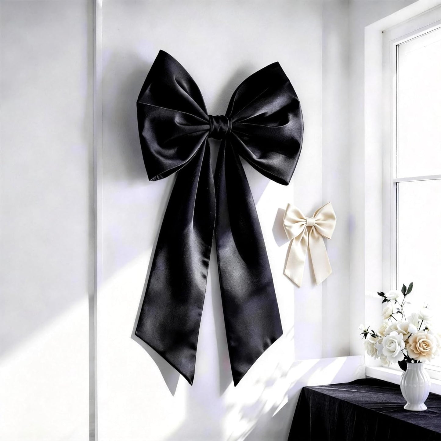 Skiennix Black & White Bow Decor - 2 Pack Large & Small Coquette Room Backdrop for Events