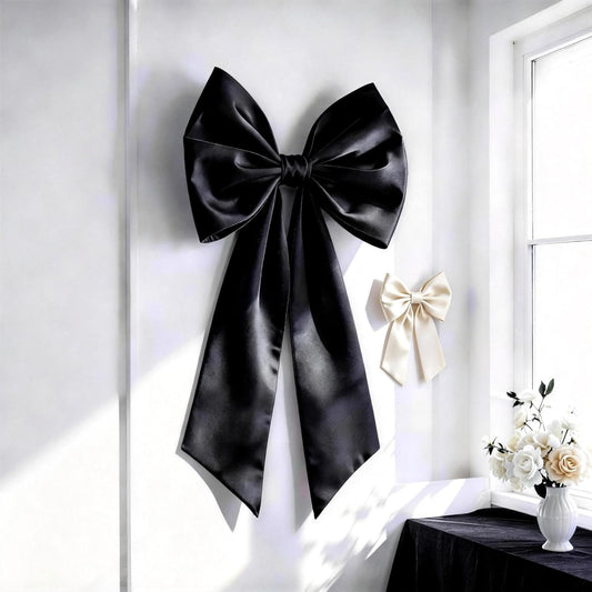 Skiennix Black & White Bow Decor - 2 Pack Large & Small Coquette Room Backdrop for Events