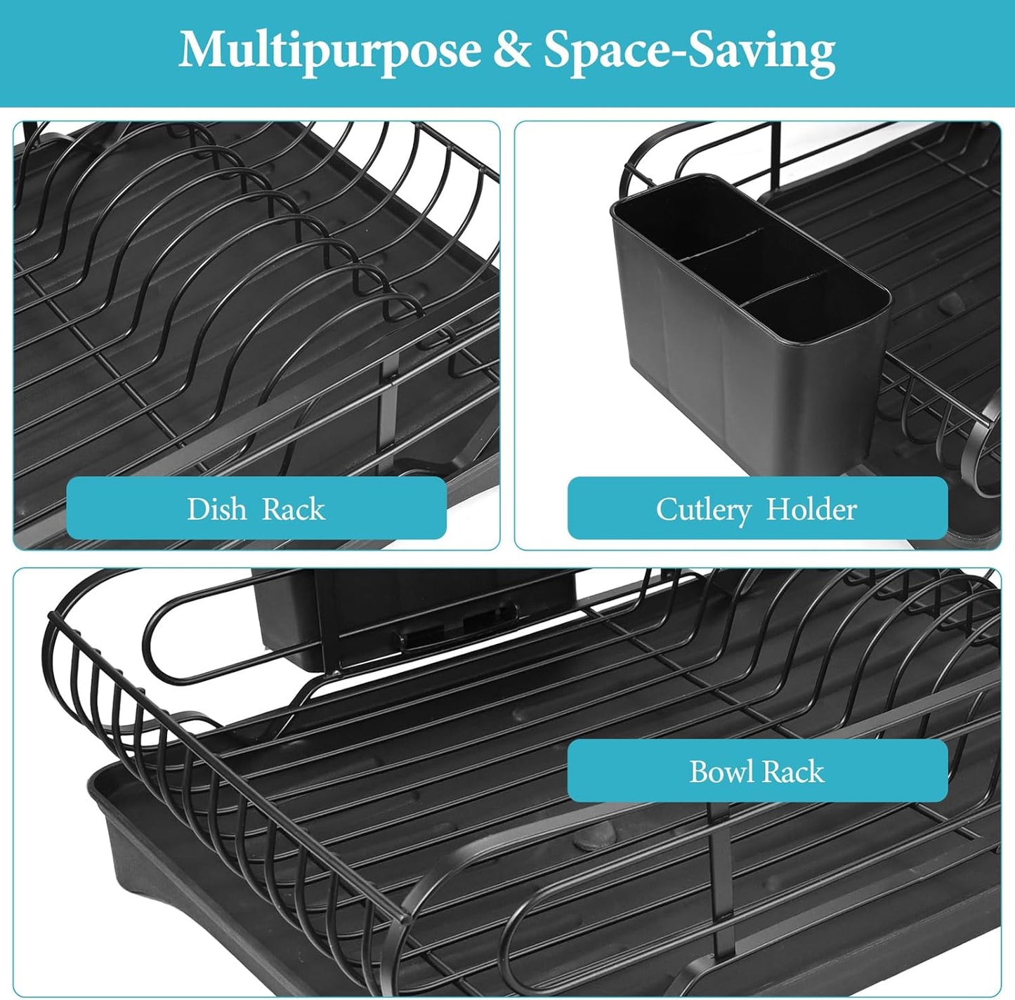Skiennix Dish Drying Rack - Large Capacity, Rust Resistant with Cutlery Holder | 16.53''L x 11.8''W for Kitchen Organization