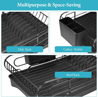 Skiennix Dish Drying Rack - Large Capacity, Rust Resistant with Cutlery Holder | 16.53''L x 11.8''W for Kitchen Organization