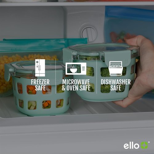 Ello Duraglass Glass Meal Prep Sets - Leak-Proof Food Storage Containers | Airtight BPA-Free Lids, Safe for Dishwasher, Microwave & Freezer