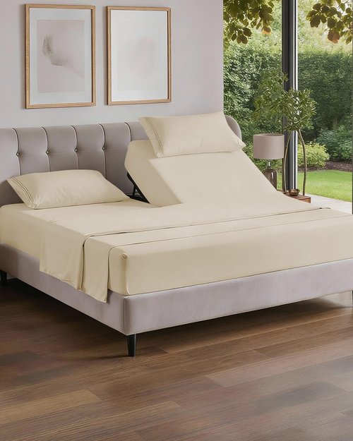 Flex Top Split Head King 4 Piece Sheet Set - Comfy Breathable & Cooling Bed Sheets Set - Hotel Luxury Bedding for Women, Men, Kids, Teens, Boys & Girls - Deep Pockets, Soft and Oeko-Tex - Off White