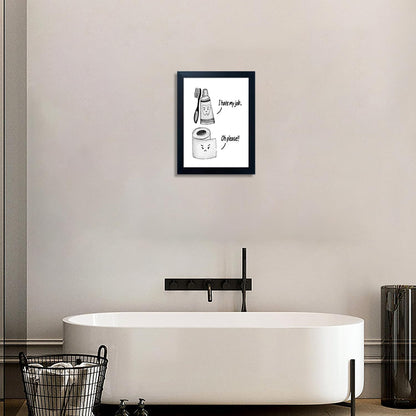 Regine Switzerland Kids Bathroom Wall Decor - Framed Black and White Print | Funny Toilet Paper & Toothbrush Art