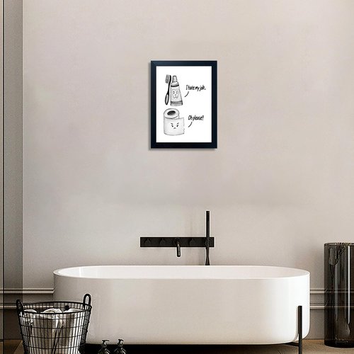 Boswaydeco Kids Bathroom Decor - Cute Black and White Wall Art Print | Funny Toilet Paper & Toothbrush Design