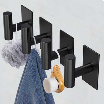 VAEHOLD Wall Towel Hooks - Heavy Duty Waterproof Sticky Holders for Coats & Clothes | Black, 4 Pack