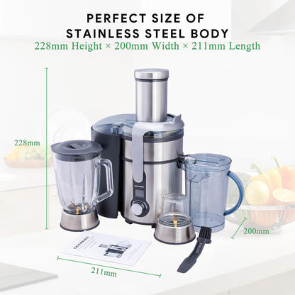 Skiennix Juicer Machine - 3 in 1 Blender & Grinder Combo with 1300W Power | 5 Speeds, LCD Screen, Easy to Clean