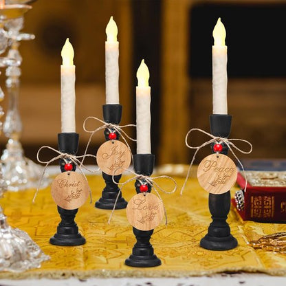 Cinnvoice Christmas Candle Holders Set - Rustic Wood Centerpiece with Peace, Love, Hope Tags | 8.26'' & 7''