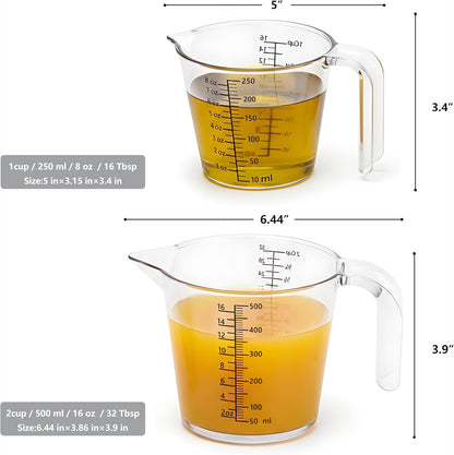 Skiennix Laser-Etched Measuring Cup Set - 8 oz & 16 oz Clear Plastic with Permanent Markings for Baking & Cooking