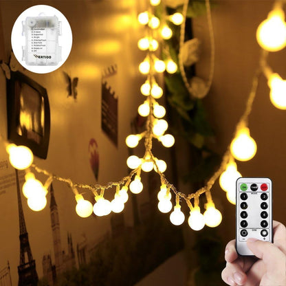 WERTIOO Globe String Lights - 33ft 100 LED Battery Operated Lights with Remote & Timer | Warm White for Indoor & Outdoor Use