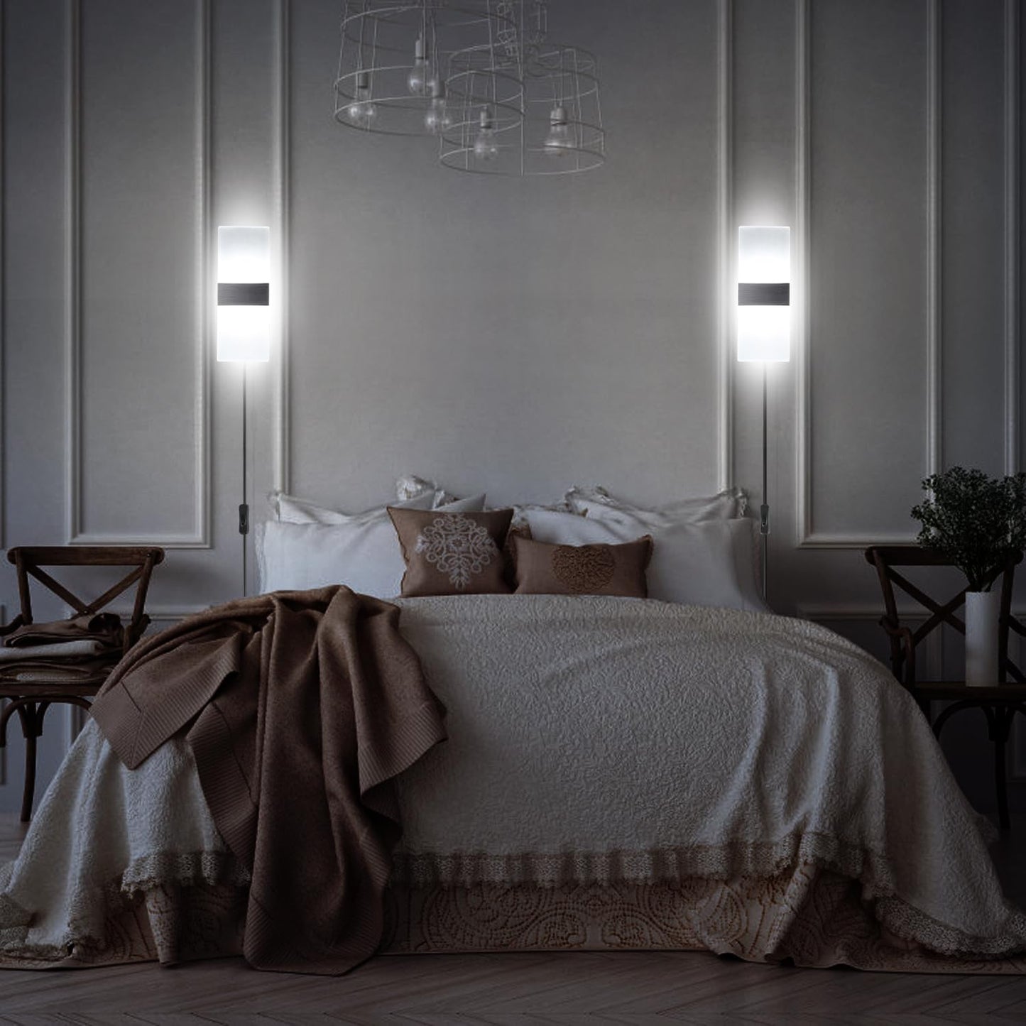 TRLIFE Wall Sconce Plug in, Modern Wall Sconces 12W LED Wall Sconce 6000K Cool White Acrylic Wall Mounted Light Wall Lights with 6FT Plug in Cord and On/Off Switch on The Cord(2 Pack, Black)