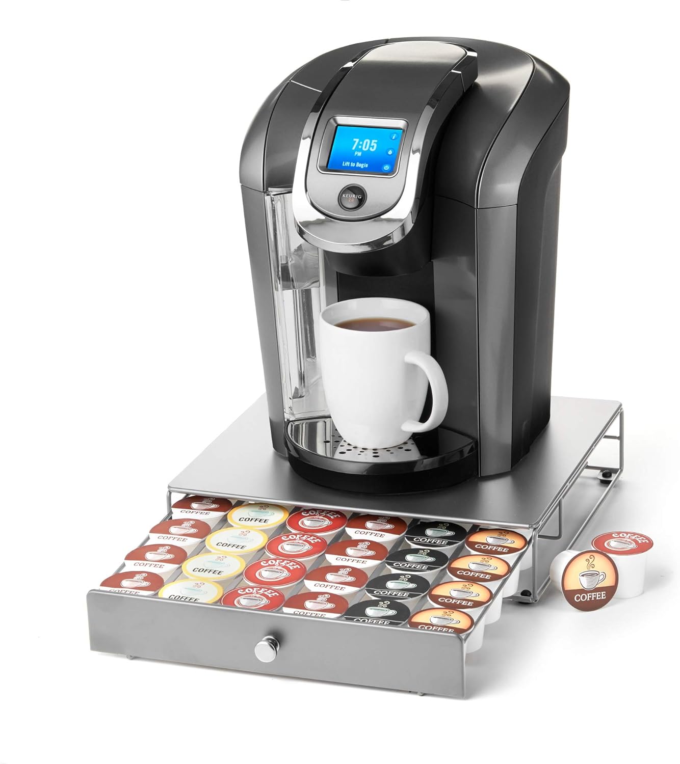 Nifty Coffee Pod Drawer - Compact Silver Storage for 36 K-Cups | Non-Rolling Under Coffee Pot Organizer