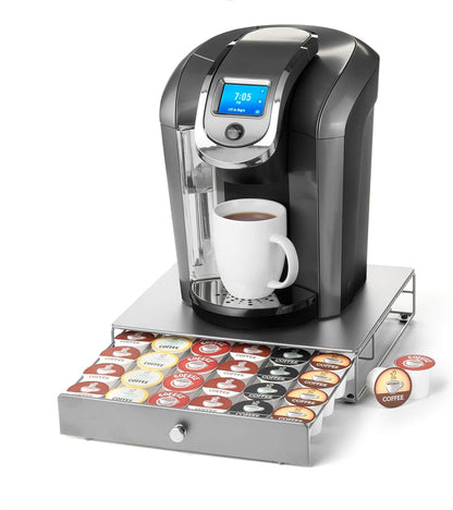 Nifty Coffee Pod Drawer - Compact Silver Storage for 36 K-Cups | Non-Rolling Under Coffee Pot Organizer