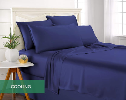 Pure Bamboo Split King Sheets - 100% Organic Viscose Bed Sheet Set, Soft & Cooling, Cobalt Blue