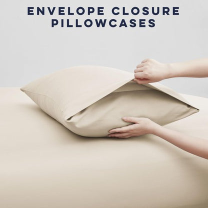 Casual Living Cali King Sheets Set 6 Piece Cooling Bed Sheets with 4 Envelope Pillowcases Soft Microfiber Deep Pocket Hypoallergenic Washable Bedding Set for Master Bedroom, California King, Beige