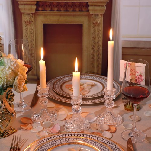 DARJEN Clear Glass Candlestick Holders Set - 12 Pcs 4" Taper Candle Holders for Weddings & Parties
