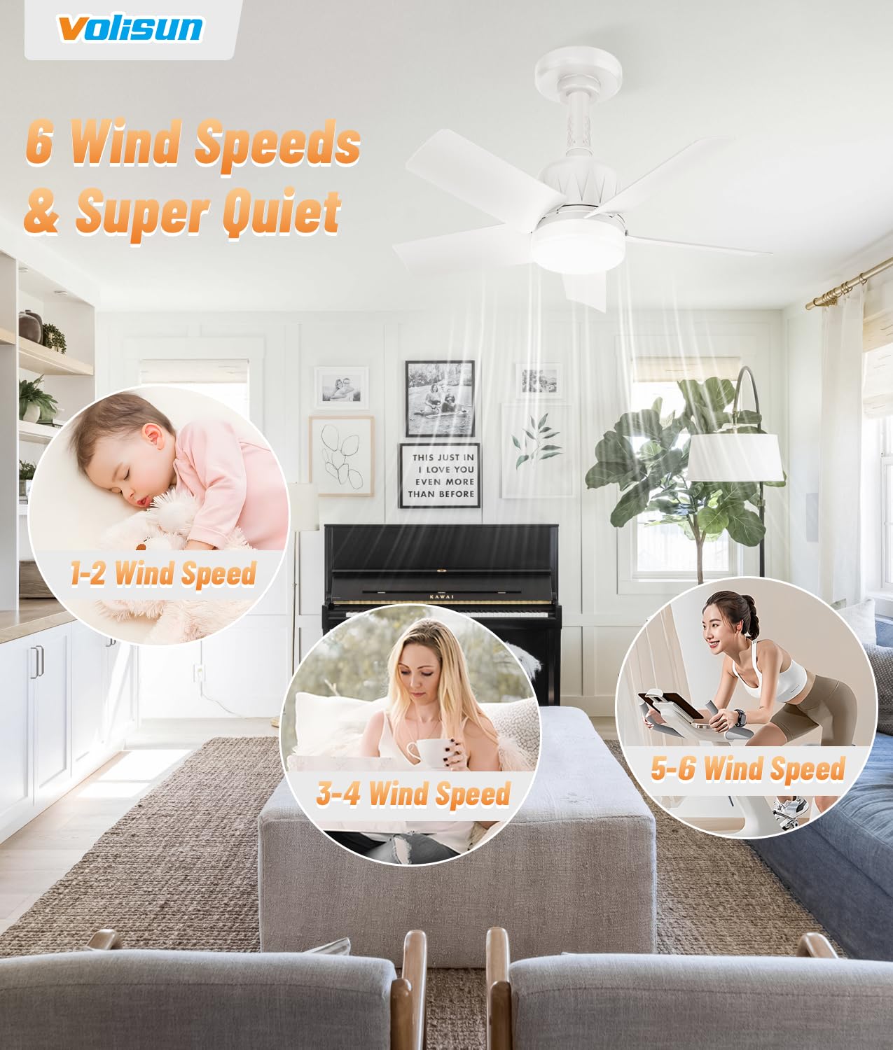 VOLISUN Socket Fan Light with Remote, Socket Ceiling Fan with Dimmable Led Light Bulb, 3CCT, 1500 Lumen Light Socket Fan, Screw in Small Ceiling Fan for Bedroom, Kitchen, Living Room, Garage(White)