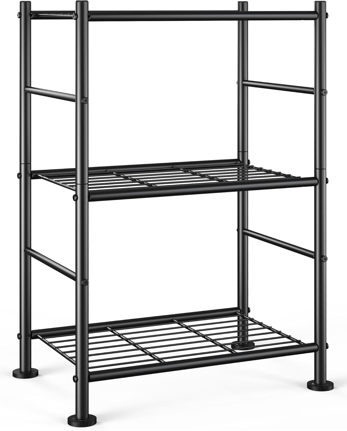 Sakugi Storage Shelves - Sturdy 3-Tier Metal Organizer with Adjustable Feet | Space-Saving for Pantry, Laundry & Kitchen (18" x 12" x 30", Black)