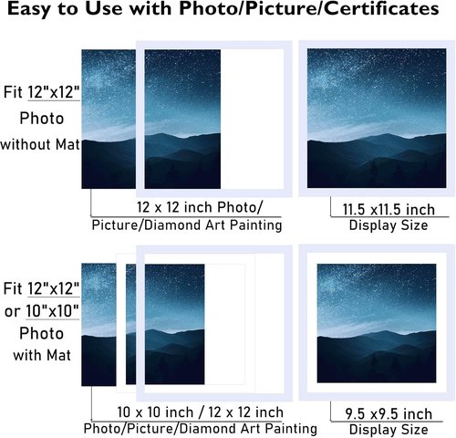 JCJMY 12x12 Picture Frame - Versatile Display for 30x30cm Diamond Art | White with Plexiglass