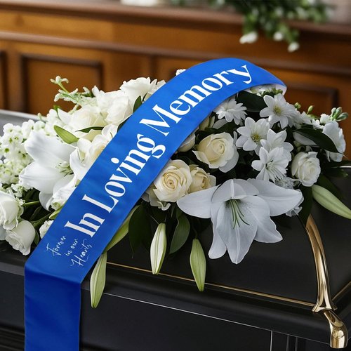 Fanfanwin Funeral Sash - Memorial Ribbon for Casket or Wreath | 58x4'' Blue, Celebrate Life