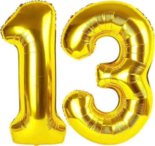 Gold Number 13 Balloon - 40 Inch Giant Foil Balloon for 13th Birthday Party Decorations